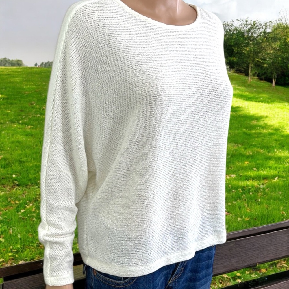 H&M White Relaxed-Fit Boat Neck Sweater Top with Long Dolman Sleeves - Picture 12 of 16